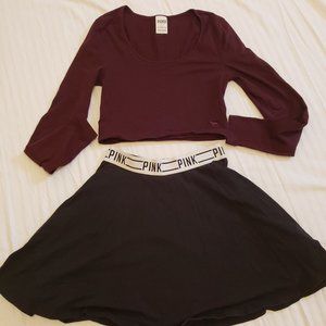 Victoria Secret Pink Burgundy Crop Top Black Twirly Skirt XS